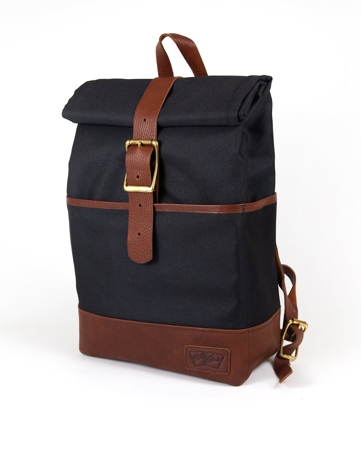 black and brown leather backpack Daypack in Black with Brown Leather